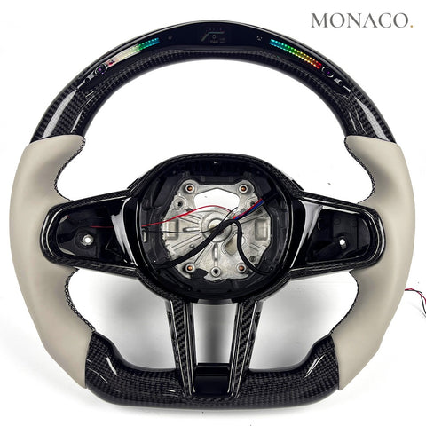 Custom carbon fiber steering wheel for BMW M3 G80, M4 G82, 3 Series G20, 5 Series G30 (2019–2026): Grey Leather