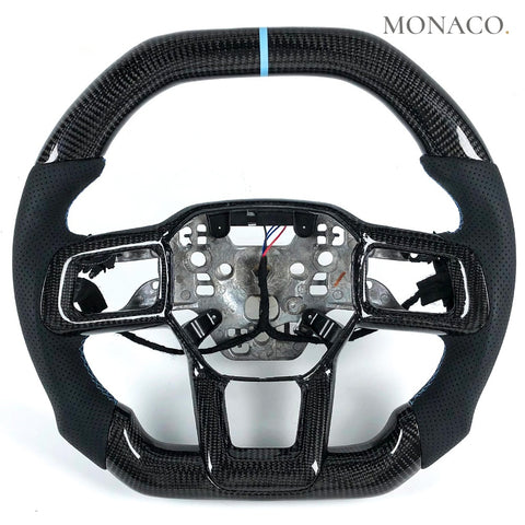 Custom carbon fiber steering wheel for Ford Mustang GT S650 (2024–2025): Perforated Leather Carbon