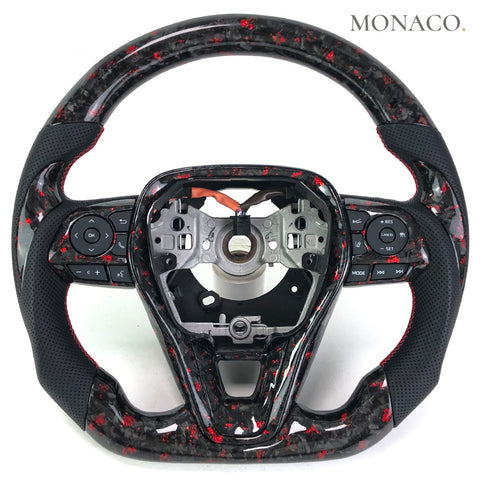Custom carbon fiber steering wheel for Toyota Corolla Camry Avalon (2020–2024): Red Forged Carbon