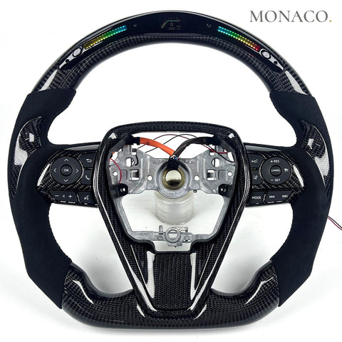 Custom carbon fiber steering wheel for Toyota Camry (2021–2023): Suede LED Carbon