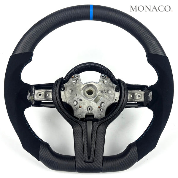 2012–2020 BMW X5 / M5 F10 / M3 F80 Carbon Fiber Steering Wheel – Black Suede & Matte Carbon