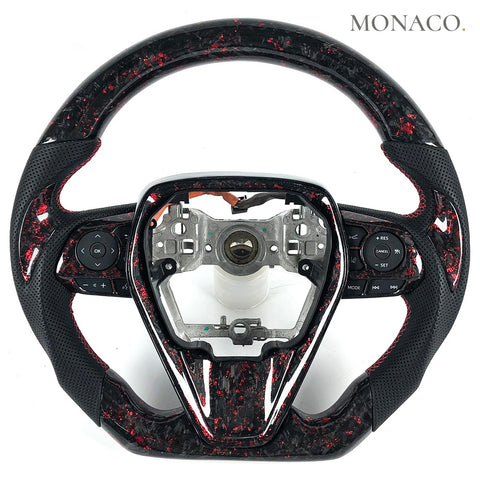 Custom carbon fiber steering wheel for Toyota Camry 8th Gen Avalon (2021–2024): Red Powder Forged Carbon
