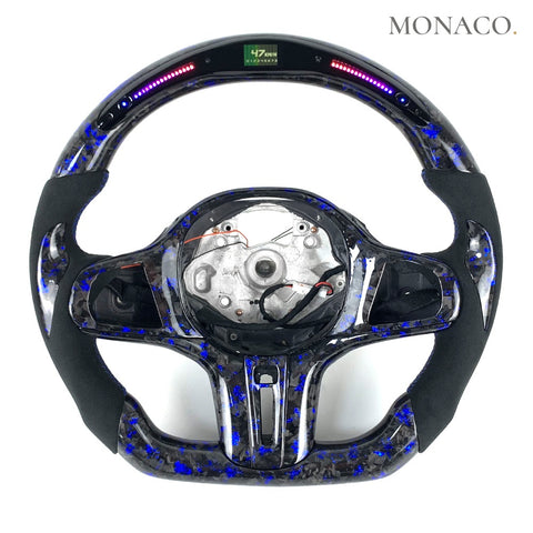 Custom carbon fiber steering wheel for BMW 3 Series G20, 5 Series G30, X5 G05 (2019–2026): Blue Forged Carbon