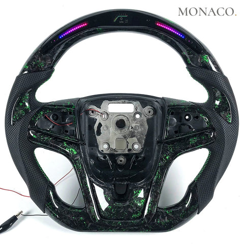Custom carbon fiber steering wheel for Chevrolet Cruze / Malibu (2012–2016): LED Green Powder Forged Carbon