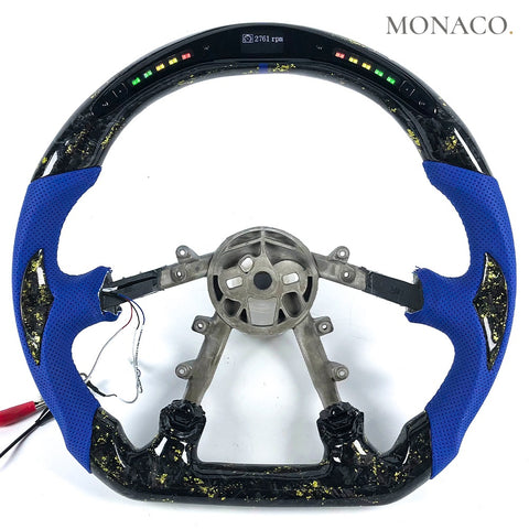 Custom carbon fiber steering wheel for Chevrolet Corvette C5 (1997–2004): Blue Perforated Leather LED Forged Carbon