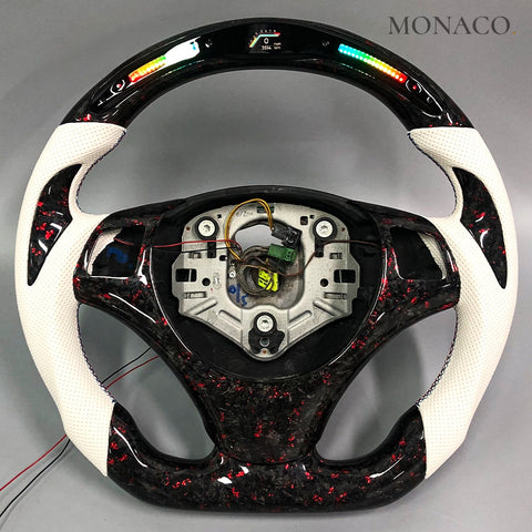 Custom carbon fiber steering wheel for BMW 3 Series E90 E92 & M3, X5 E70, X1 E84 (2006–2013): White Perforated Leather