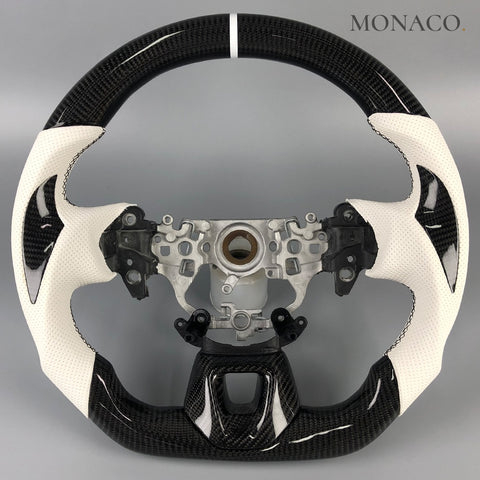 Custom carbon fiber steering wheel for Toyota Camry 9th Gen Avalon (2023–2025): White Perforated Leather Carbon