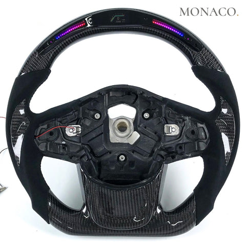 Custom carbon fiber steering wheel for Toyota Supra GR A90 MK5 (2020–2023): Black Suede LED Carbon