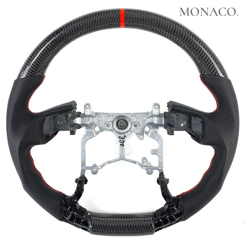 Custom carbon fiber steering wheel for Toyota Tacoma TRD (2014–2020): Black Perforated Leather Carbon