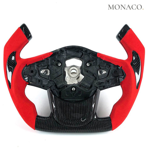 Custom carbon fiber steering wheel for Toyota Supra GR A90 MK5 (2020–2021): Red Suede Carbon