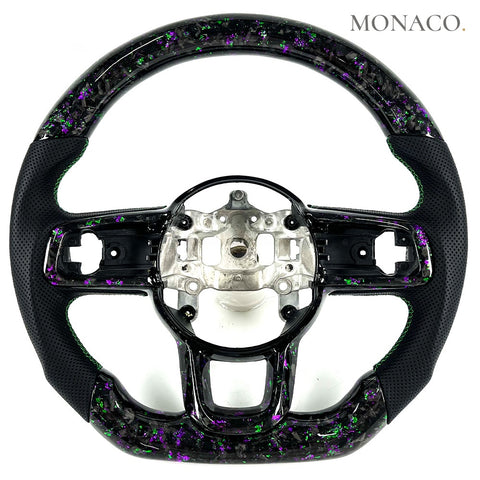 Custom carbon fiber steering wheel for Jeep Wrangler JL (2019–2023): Perforated Leather Forged Carbon