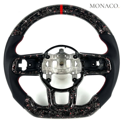 Custom carbon fiber steering wheel for Jeep Wrangler JL JK (2018–2024): Black Perforated Leather Forged Carbon