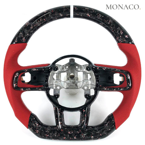 Custom carbon fiber steering wheel for Jeep Wrangler JL Gladiator (2021–2023): Red Perforated Leather Forged Carbon