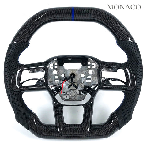 Custom carbon fiber steering wheel for Ford Mustang S650 (2024–2025): Black Perforated Leather Carbon