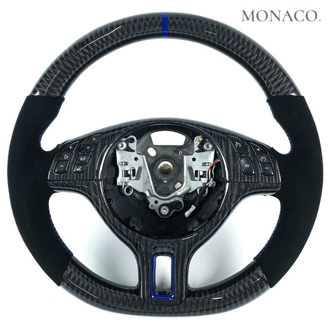 Custom carbon fiber steering wheel for BMW 3 Series E46 & M3, 5 Series E39 (1999–2006): Black Suede Carbon