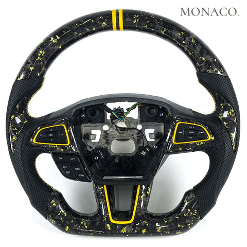 Custom carbon fiber steering wheel for Ford Focus ST RS Mk3 (2012–2018): Yellow Powder Forged Carbon