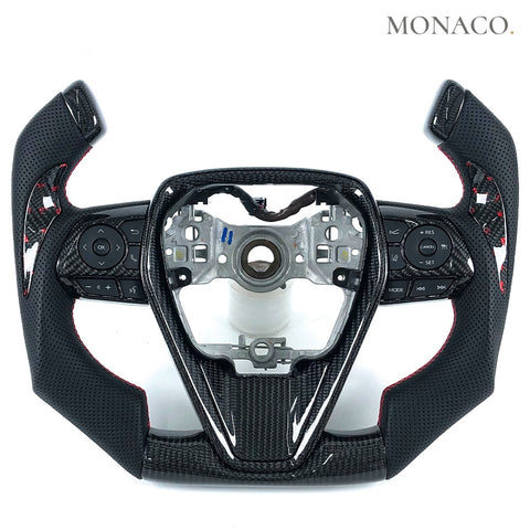 Custom carbon fiber steering wheel for Toyota Camry Corolla (2016–2021): Perforated Leather Forged Carbon