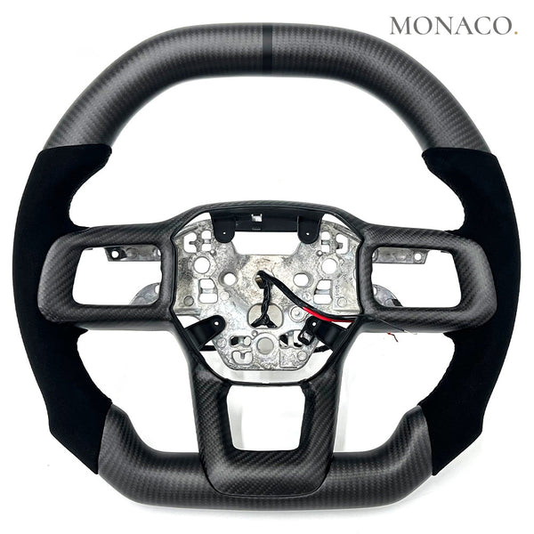 2015–2023 Ford Mustang S550 Carbon Fiber Steering Wheel – Black Suede & Matte Carbon