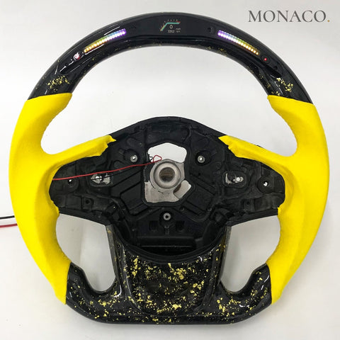 Custom carbon fiber steering wheel for Toyota Supra GR A90 MK5 (2020–2021): Yellow Suede LED Forged Carbon