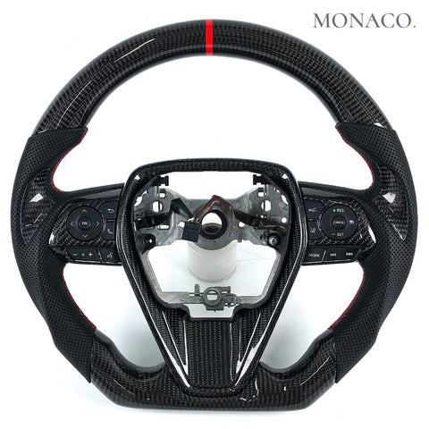Custom carbon fiber steering wheel for Toyota Camry Corolla Avalon (2017–2022): Perforated Leather Carbon
