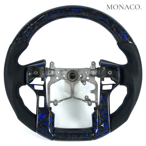 Custom carbon fiber steering wheel for Toyota Land Cruiser Prado (2015–2017): Blue Powder Forged Carbon