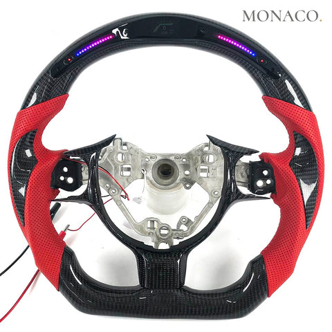 Custom carbon fiber steering wheel for Toyota 86 GT86 Scion FR-S (2012–2016): Red Perforated Leather LED Carbon