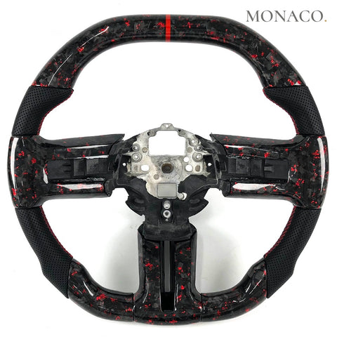 Custom carbon fiber steering wheel for Ford Mustang GT (2010–2014): Perforated Leather Forged Carbon