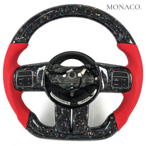 Custom carbon fiber steering wheel for Jeep Wrangler JK JL (2015–2018): Red Perforated Leather Forged Carbon