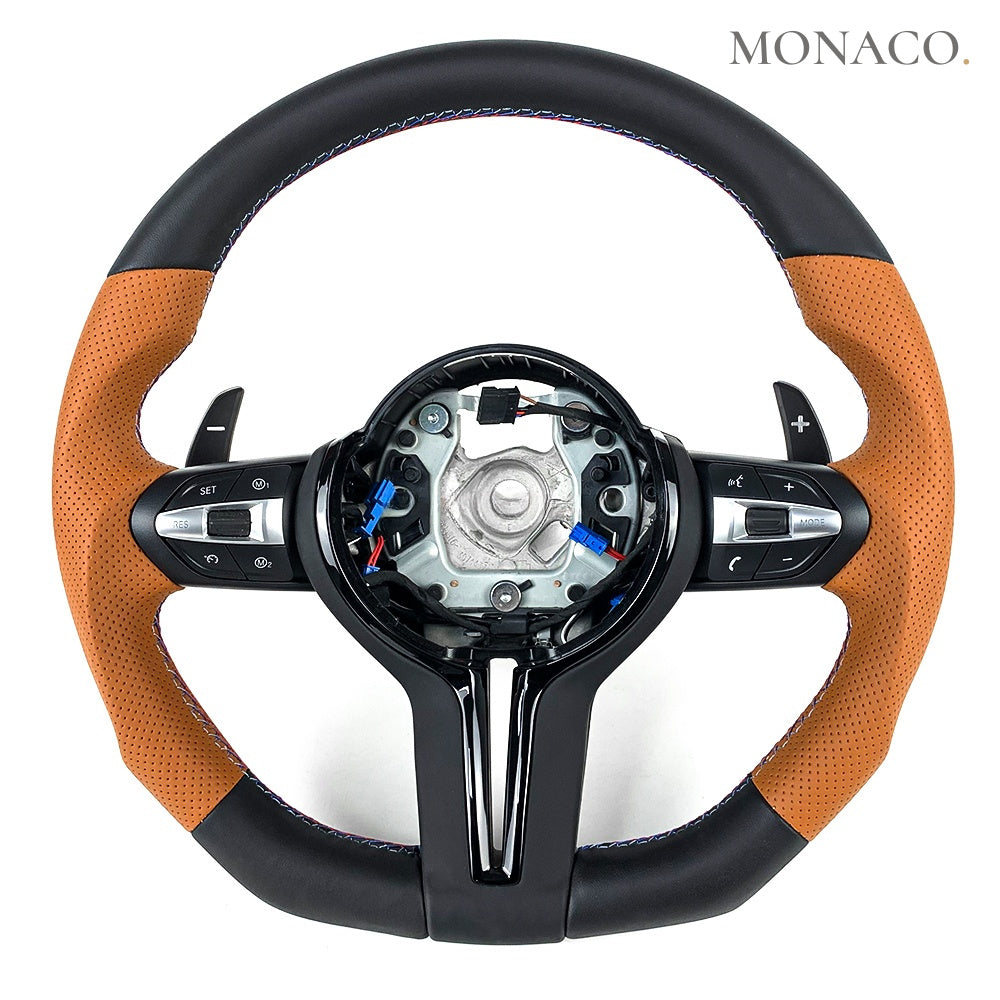 2012–2020 BMW M3 F80 / M4 F82 / 3 Series F30 Carbon Fiber Steering Wheel – Tan Perforated Leather