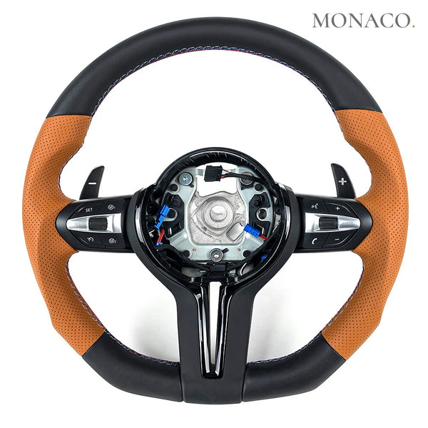 2012–2020 BMW M3 F80 / M4 F82 / 3 Series F30 Carbon Fiber Steering Wheel – Tan Perforated Leather