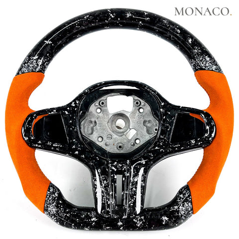 Custom carbon fiber steering wheel for BMW M3 G80, M4 G82, 3 Series G20, 5 Series G30 (2019–2026): Orange Suede