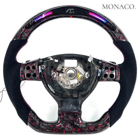 Custom carbon fiber steering wheel for Volkswagen Golf GTI Mk5 Mk6 (2006–2014): Suede LED Forged Carbon