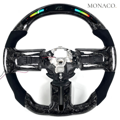 Custom carbon fiber steering wheel for Ford Mustang GT SN95 (1999–2004): Black Suede LED Forged Carbon