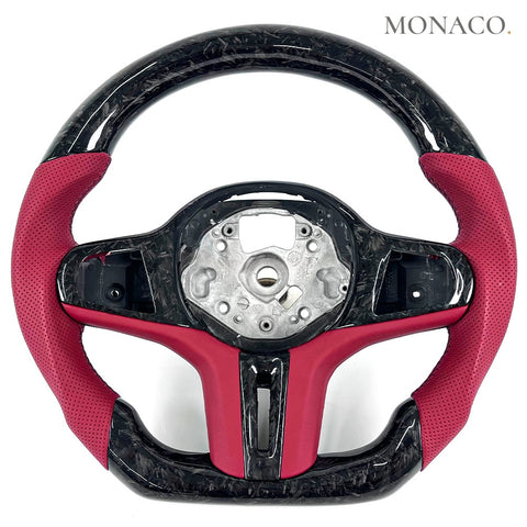 Custom carbon fiber steering wheel for BMW 3 Series G20, 5 Series G30, M3 G80, M4 G82 (2019–2026): Red Perforated Leather