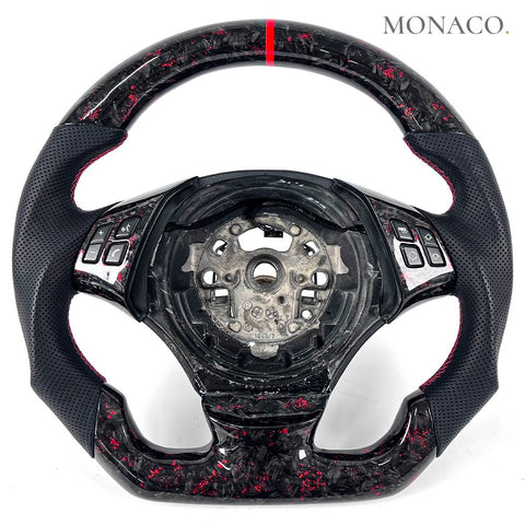 Custom carbon fiber steering wheel for BMW 3 Series E90 E92 & M3, X1 E84 (2006–2013): Red Forged Carbon