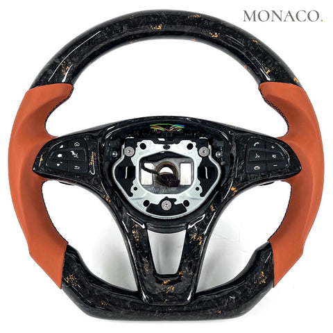 Custom carbon fiber steering wheel for Mercedes-Benz C-E-Class, GLA-CLA-GLC-GLE-GLS, W204-W205 (2007–2021): Smooth Leather