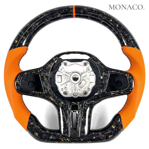 Custom carbon fiber steering wheel for BMW M3 G80, M4 G82, 3 Series G20, 5 Series G30 (2019–2026): Orange Perforated Leather