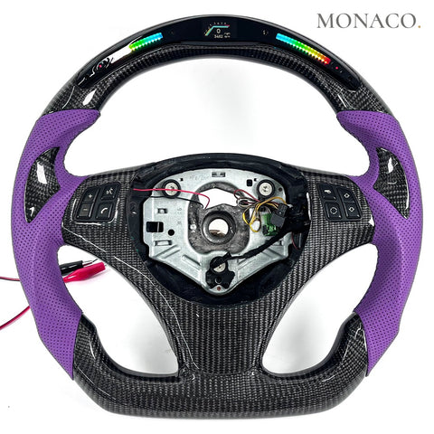 Custom carbon fiber steering wheel for BMW 3 Series E90 E92 E93 & M3 (2006–2013): Purple Perforated Leather
