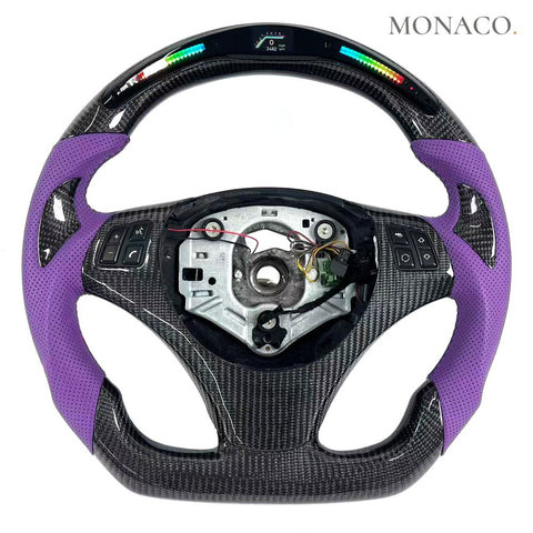 Custom carbon fiber steering wheel for BMW 3 Series E90 E92 E93 & M3 (2006–2013): Purple Perforated Leather