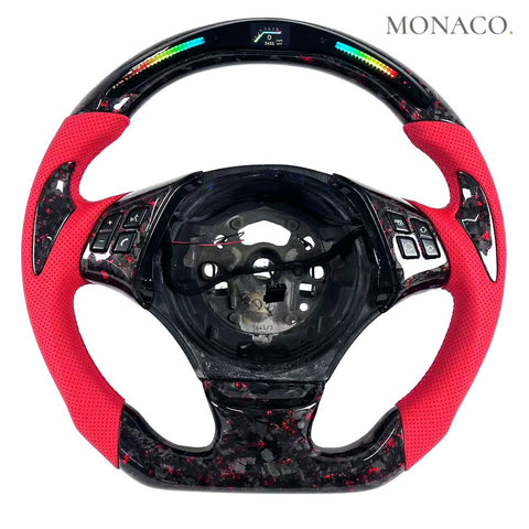 Custom carbon fiber steering wheel for BMW 3 Series E90 E92 & M3, X5 E70 (2006–2013): Red Perforated Leather