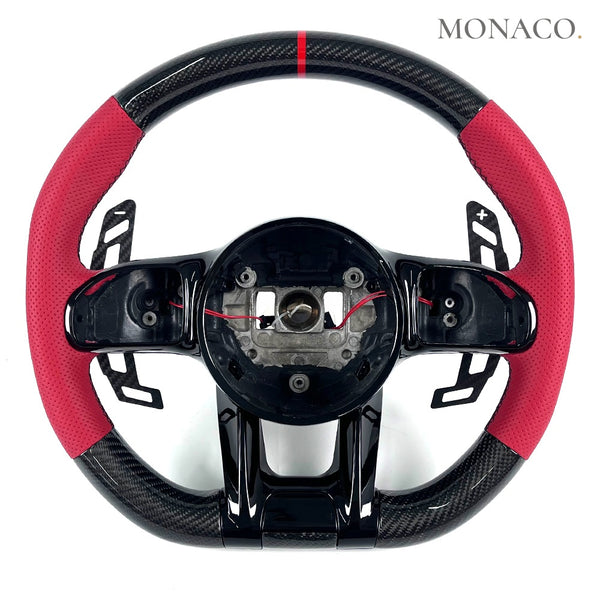 2007–2021 Mercedes-Benz C63 / E63 AMG Carbon Fiber Steering Wheel – Burgundy Perforated Leather & Carbon Fiber