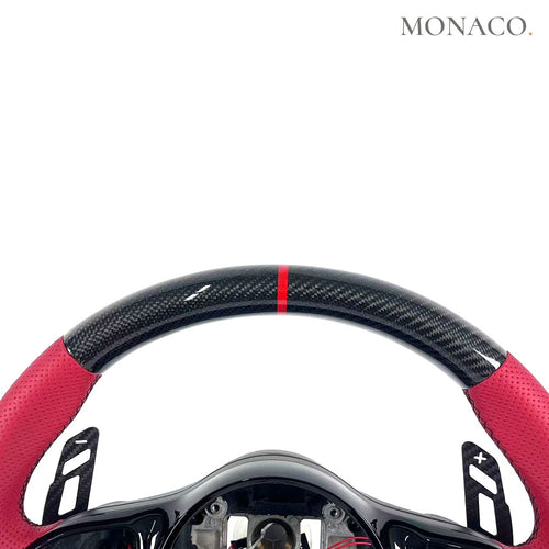 2007–2021 Mercedes-Benz C63 / E63 AMG Carbon Fiber Steering Wheel – Burgundy Perforated Leather & Carbon Fiber