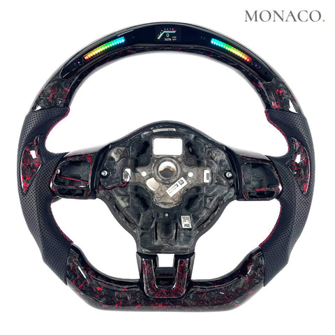 Custom carbon fiber steering wheel for Volkswagen Golf GTI Mk6 (2010–2017): LED Red Forged Carbon