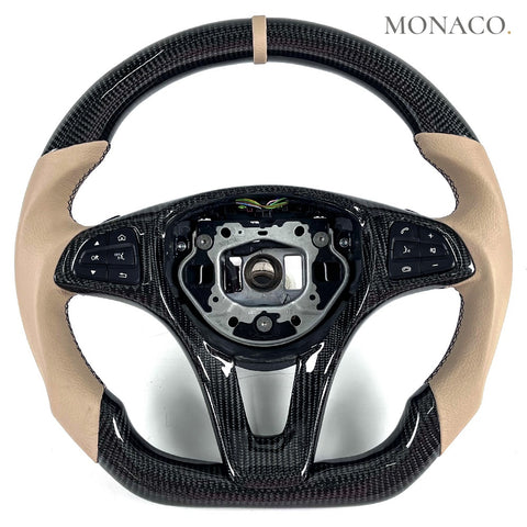 Custom carbon fiber steering wheel for Mercedes-Benz C-Class W204-W205, E-Class W212-W213, CLS-CLA W218, S-Class W222 (2007–2021): Smooth Leather