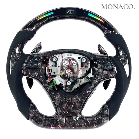 Custom carbon fiber steering wheel for BMW 3 Series E90 E92 E93, X1 E84, 1 Series E87 (2006–2013): Purple Forged Carbon