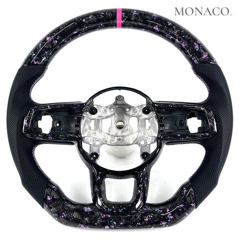 Custom carbon fiber steering wheel for Jeep Wrangler JL JK (2018–2023): Black Perforated Leather Forged Carbon