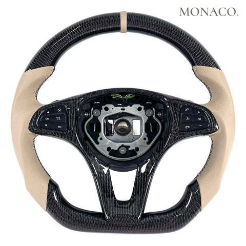 Custom carbon fiber steering wheel for Mercedes-Benz AMG W204-W205, E-Class W212-W213, CLS-CLA W218, S-Class W222, GLS X166-X167 (2007–2019): Gloss Carbon Fiber