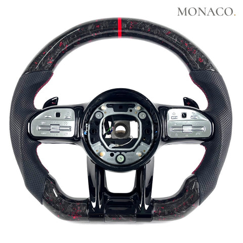 Custom carbon fiber steering wheel for Mercedes-Benz AMG C-Class C63-C205, E-Class E63-W213, W204-W205, S-Class S63-W217 (2007–2021): Red Forged Carbon Fiber
