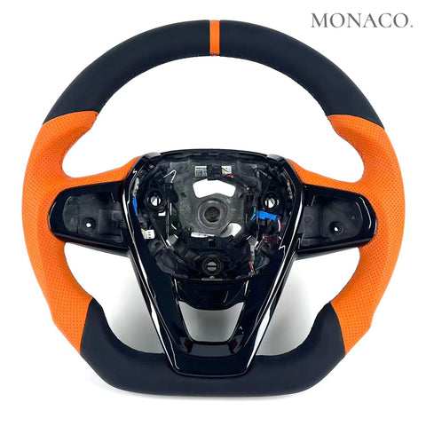 Custom carbon fiber steering wheel for BMW 3 Series F30, 5 Series F10, 6 Series, X3, X5 (2012–2019): Orange Perforated Leather