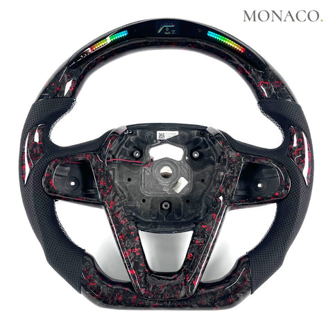 Custom carbon fiber steering wheel for BMW 5 Series G30 G31 (2017–2023): Red Forged Carbon